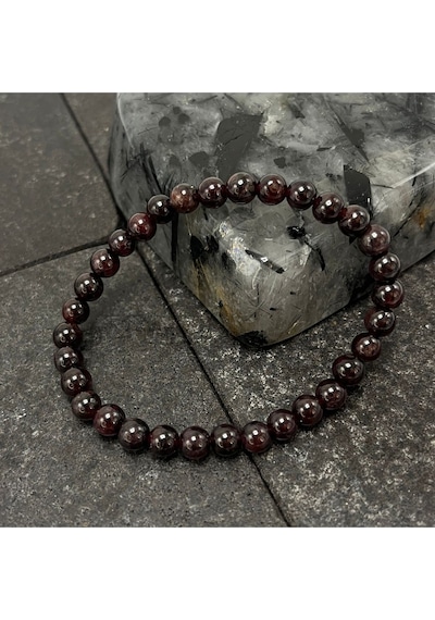 Sertifikalı Granat Lal 6mm Doğal Taş Bileklik Bordo