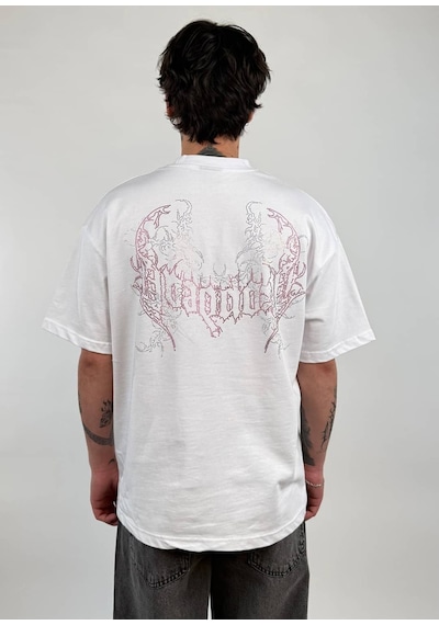 Zaee Phantom Wings Taşlı Oversize Tişört Beyaz