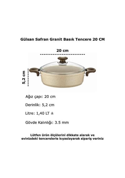 Safran Granit Tencere Basık Pilav Tenceresi 20 Cm Safran
