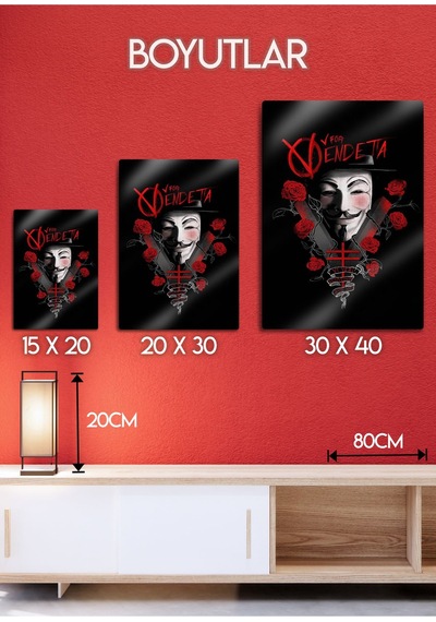 Metal Kaplama, V For Vendetta - Film Baskı Dekoratif Tablo