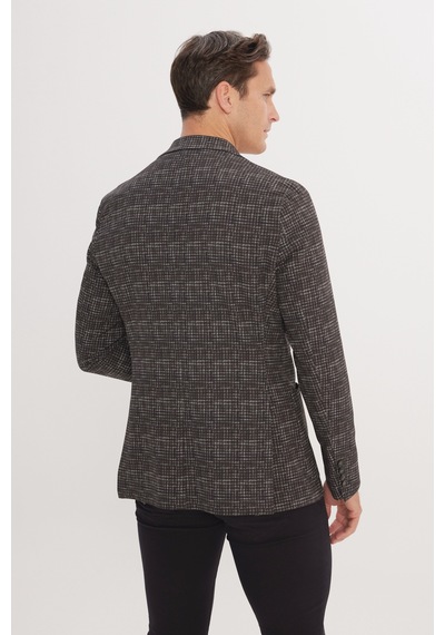 AC&Co / Altınyıldız Classics Erkek Haki Slim Fit Dar Kesim Mono Yaka Kazayağı Desenli Ceket