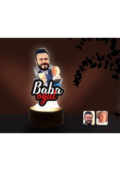 Kişiye Özel Baba Oğul Karikatürlü Dekoratif 3D Biblo Led Işıklı G (483006685)