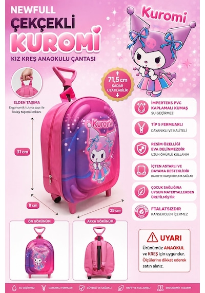 Newfull Çekçekli Kuromi Kız Anaokul Sırt Çantası-pembe Mor