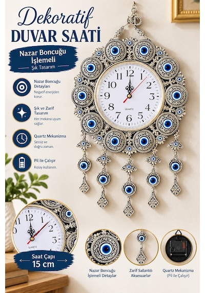 Nazar Boncuklu Jumbo Duvar Saati (413349871) Metalik