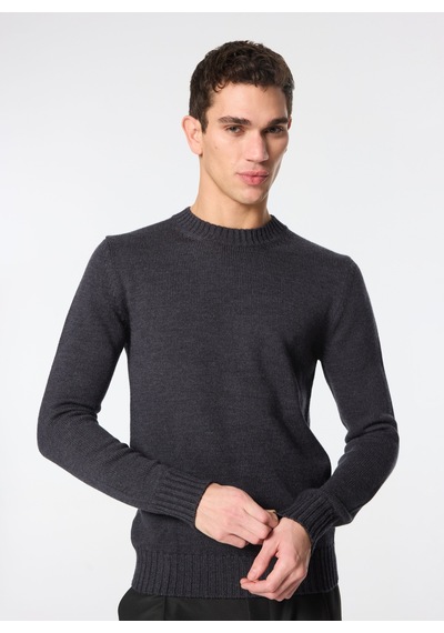 Alpha Studio Antrasit Erkek %100 Yün Slim Fit Kazak Au-7030c Crew Neck