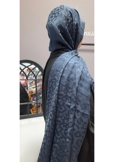 Aminenesil Leopar Desen Aerobin Şal İndigo Renk indigo
