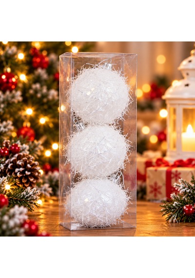3'lü Lüks Yılbaşı Ağacı Top Süsü Seti 8 Cm - İp Dokulu & Işıltılı Süsleme Topları Beyaz, Gold, Gümüş, Kırmızı - 9045052377718 Diğer