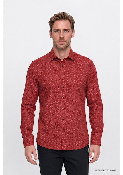Ac&Co / Altınyıldız Classics Erkek Kırmızı Sıyah Pamuklu Slim Fit Dar Kesim Klasik Yaka Baskılı Gömlek Ac&Co / Altınyıldız Classics Erkek Kırmızı Sıyah Pamuklu Slim Fit Dar Kesim Klasik Yaka Baskılı Gömlek
