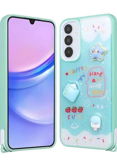 Galaxy A14 Uyumlu Kılıf Parlayan Sıvılı Simli Kabartma Figürlü Zore Cevze Kapak