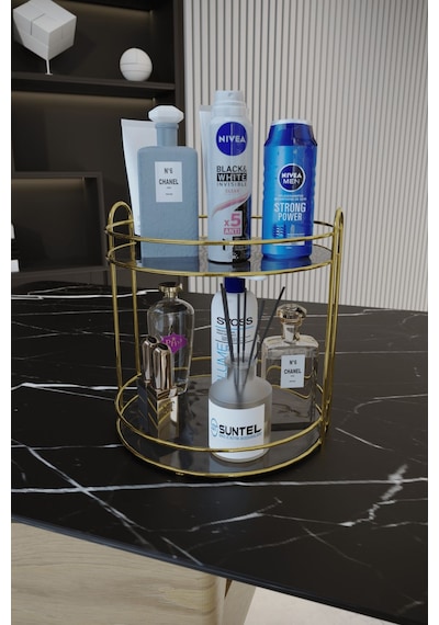 Suntel Banyo Kozmetik Takı Düzenleyici Çok Amaçlı Organizer 2 Katlı Servis Sunum Tepsisi Ikramlık