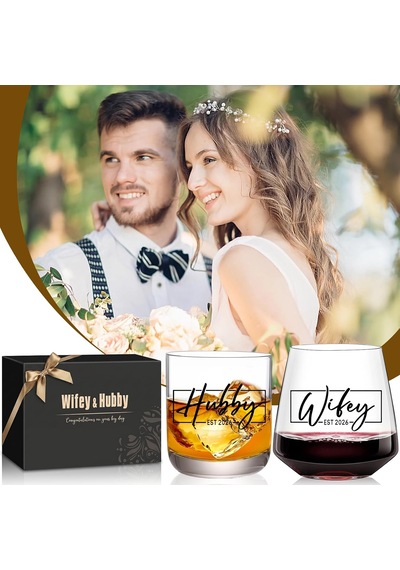 Hubby & Wifey Est 2024 Şarap Ve Viski Bardağı Seti, Çiftler İçin Nişan Hediyesi, Nişan Düğün Yeni Evli Yıldö Diğer