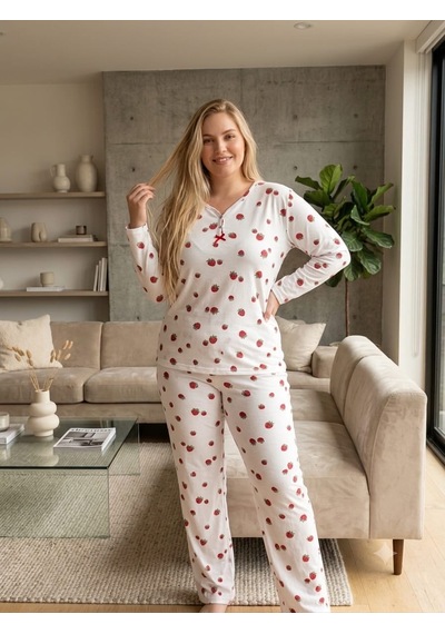 Büyük Beden Uzun Kol Pamuklu Likralı İnterlok Kumaş Pijama Takımı Kırmızı Büyük Beden Uzun Kol Pamuklu Likralı İnterlok Kumaş Pijama Takımı Kırmızı
