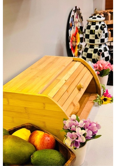 Makri Home Doğal Bambu Demonte Ekmeklik, Ekmek Kutusu, Kayar Kapaklı, Geniş Hacimli, 38 X 23 X 19 Cm Turuncu