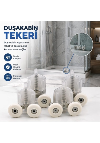 Duşakabin Kapı Tekerleği Seti, 4'lü Alt/üst Duş Kapısı Rulmanı, Cam Duşakabin Sürgü Tekerlek Ta
