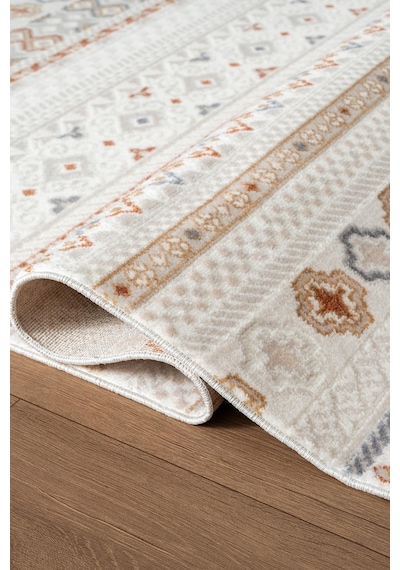 Icon Ic008r Krem Halı Renkli Kilim Desenli Akrilik Ve Pamuk Tabanlı 4 Mevsim Salon Halısı-753 Krem