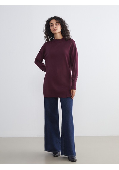 Lcw Modest Bordo Dik Yaka Kadın Triko Tunik