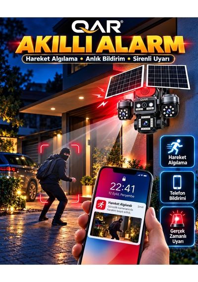 4 Lensli Güneş Enerjili Akıllı Güvenlik Kamerası 4g Sım Kartlı Yapay Zeka Destekli Uzaktan İzleme Dış Mekan Kamerası 24 Saat Kayıt