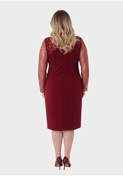 Lilas Xxl Büyük Beden Bordo Renkli Kısa Krep Abiye Elbise