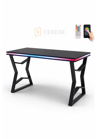 Bilgisayar Masası + Rgb Led 140 77 65 Cm Kumandalı Ve Telefon Kontrollü Siyah