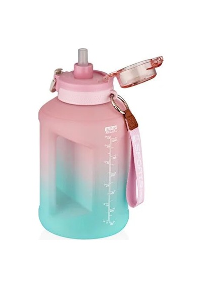 Vagonlife 1600ml Çift Renk Taşıma Askılı Ve Kulplu Motivasyon Su Matarası Sticker Hediyeli Pembe-turkuaz Genel
