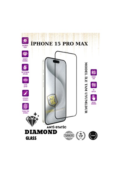 İphone 15 Pro Max Uyumlu Anti-static Esd 9h Diamond Glass Ekran Koruyucu Temperli Cam