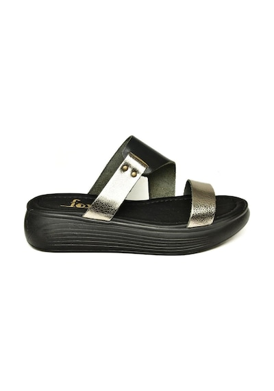 Fox Shoes S291059703 Siyah/platin Hakiki Deri Kalın Tabanlı Kadın Terlik Siyah/platin-hakiki Deri Çok Renkli