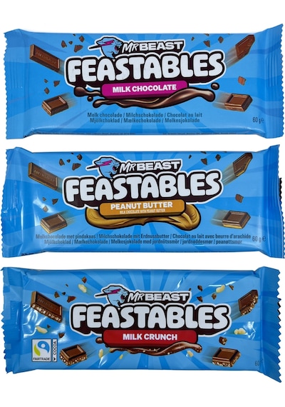 Mr Beast Feastables Peanut Butter - Milk Chocolate - Milk Crunch Sütlü Çikolata 3'lü Tadım Pakedi