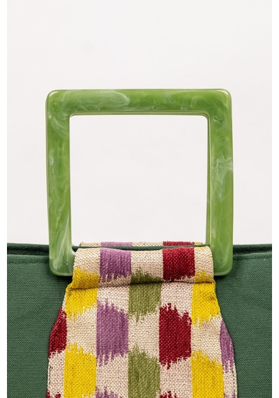 Fabric Craft Bag El Çantası Yeşil Duck Kumaş Astarlı Mıknatıslı 45x40 Yeşil