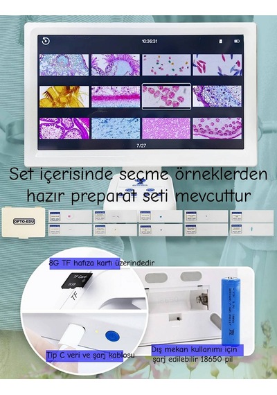 Ece Opto-edu Dijital Mikroskop Seti Biyoloji Mikroskobu 7 Lcd Ek