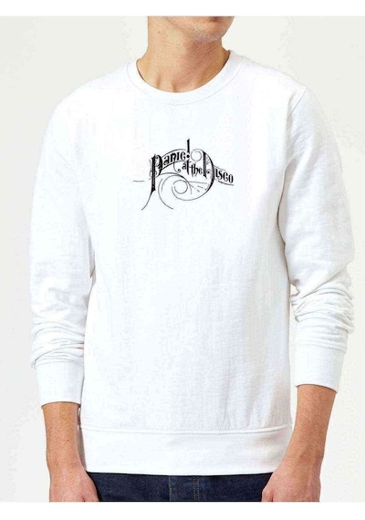 Panic At The Disco Baskılı Beyaz Erkek Örme Sweatshirt