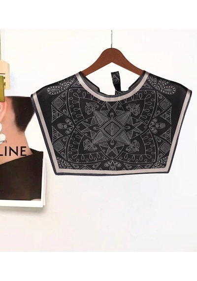 Walkenzo Geometrik El İşi Desenli Zarif Ve Modern Stil Kadın Omuz Şalı Siyah - Beyaz