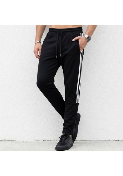 Plus Scorpion Erkek Slim Fit Pamuklu Eşofman Altı Yan Şerit Detaylı Günlük Siyah