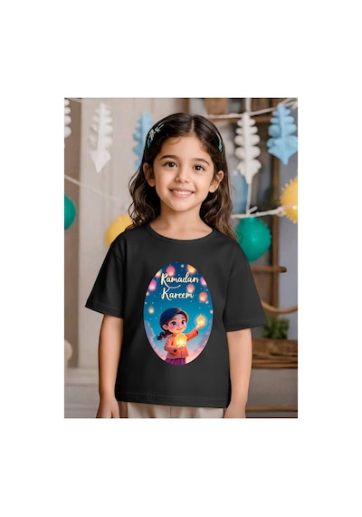 Stil-x Ramazan Bayramı Baskılı Kız Çocuk Tshirt, %100 Pamuklu Kumaş Siyah-20