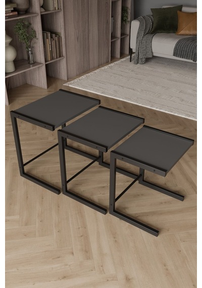 Bronte 3 Lü Zigon Sehpa, Metal Zigon Sehpa Antrasit
