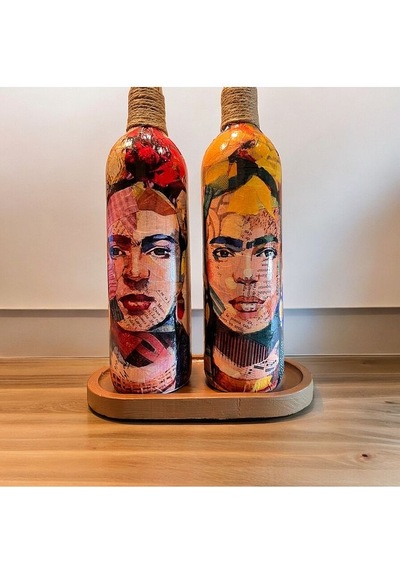 Renkli Kadın Desenli 750 Ml Zeytinyağı Sıvıyağ Şişesi Yağdanlık Yağlık Sirkelik Sosluk 2'li Set Çok Renkli