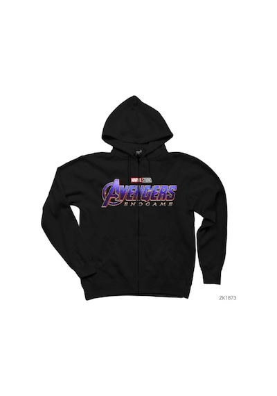 Avengers Endgame Siyah Fermuarlı Kapşonlu Sweatshirt Siyah