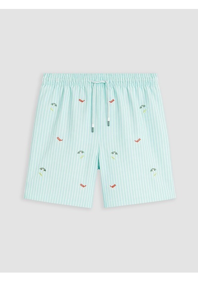 Lcw Swımwear Mavi Kısa Boy Nakışlı Erkek Deniz Şortu