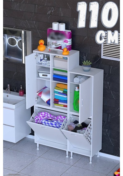 Dora 110 Cm Banyo Ve Kiler Dolabı Beyaz Modüler Dolap Çift Sepetli Dolap 65+45 X160x32,5 Cm Dora 110 Cm Banyo Ve Kiler Dolabı Beyaz Modüler Dolap Çift Sepetli Dolap 65+45 X160x32,5 Cm