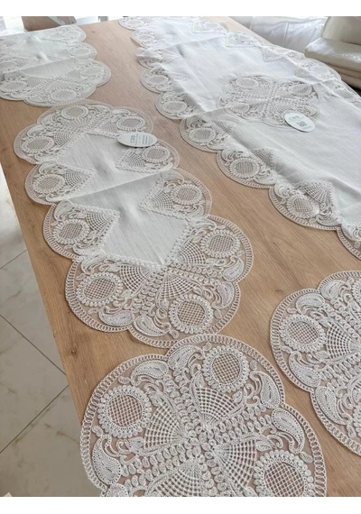 Salon Takımı Çeyizlik Runner Set 5 Parça Keten Ranır Masa Sehpa Konsol Örtüsü Defne Diğer