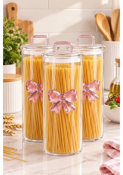 3 Lü Borosilikat Cam Kavanoz, Saklama Kabı 1300ml Şeffaf