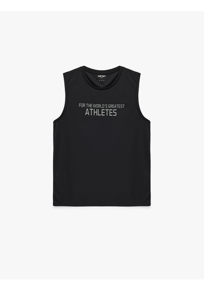 Koton Regular Fit Kolsuz Bisiklet Yaka Baskılı Spor Atlet Siyah 7wam30007nk