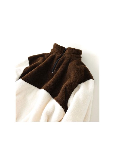 Fifty Color Erkek Oversize Yarım Fermuarlı Pelüş Sweat-Beyaz - Kahverengi
