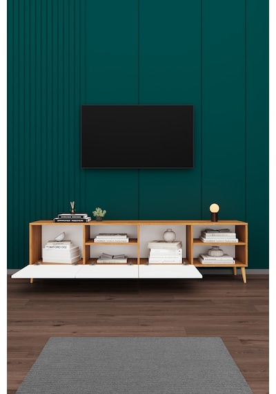 Asra Trend Tv Ünitesi T-20 %100 MDF 200 cm Büyük Boy Tv Sehpası Dolaplı Raflı Petra-Beyaz Asra Trend Tv Ünitesi T-20 %100 MDF 200 cm Büyük Boy Tv Sehpası Dolaplı Raflı Petra-Beyaz