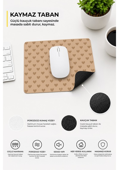 Kahverengi Renkli Kalpli Desenli Ergonomik Mouse Pad, Kaymaz Yüzey İle Ev Ve Ofis Kullanımı