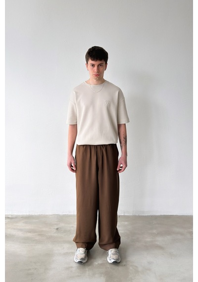 Flaw Rahat Kesim Bel Lastikli Baggy Pantolon-29123 Kahverengi