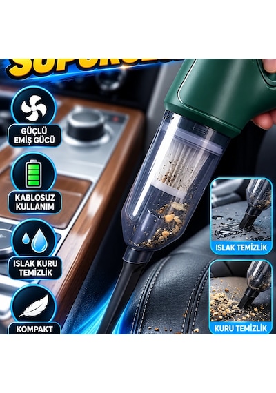 Taşınabilir Kablosuz Süpürge Kompakt Tasarım Güçlü Motor Islak Kuru Temizlik