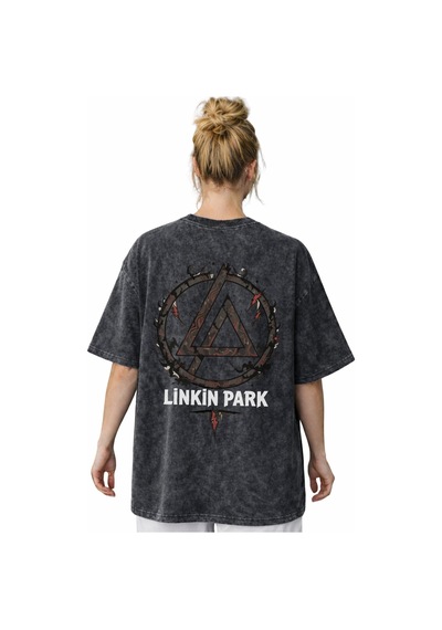 Sevbano Linkin Park Rock Metal Müzik Grubu Sırt Baskılı Unisex Oversize V Siyah