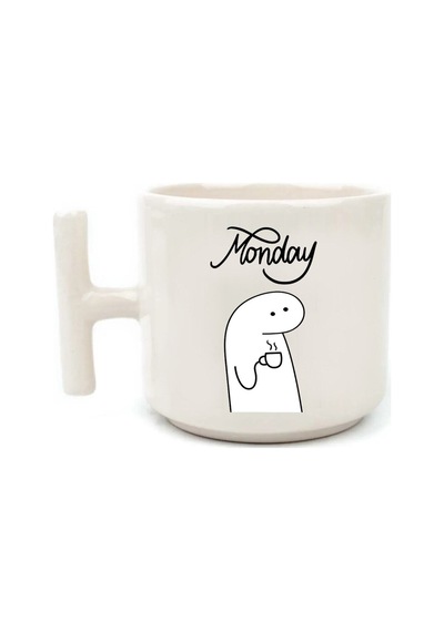 Monday Yazılı Beyaz Rengi Eğlenceli Esprili Özel Tasarım El Yapımı T Kulplu Fincan