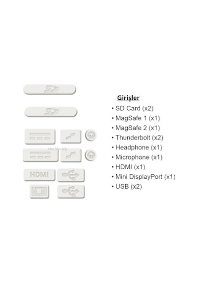 Macbook Toz Koruyucu Silikon Port Tıpa Seti 12 Si Bir Arada Usb-a Magsafe Hdmı Sd Uyumlu Eski Nesil Retina Kasa Şeffaf