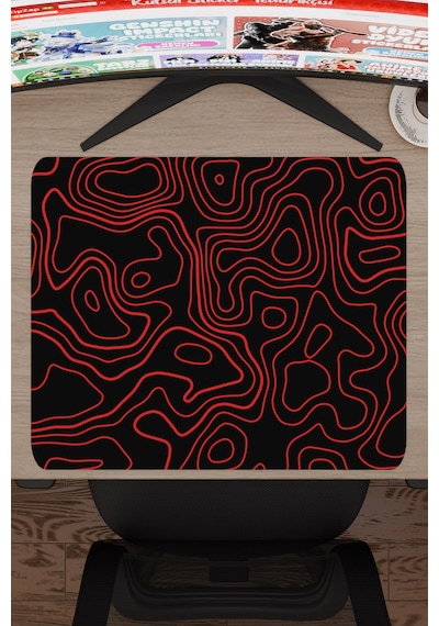 Siyah Kırmızı 48x40 Xl Taraftar Gaming Oyuncu Mouse Pad Kaymaz Taban Büyük Fare Altlığı Topography